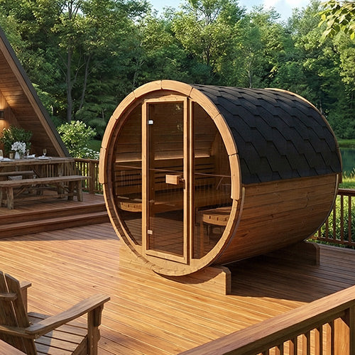 SaunaLife Model E8G Ergo Series Outdoor Sauna Barrel Kit, Glass Front - image 2