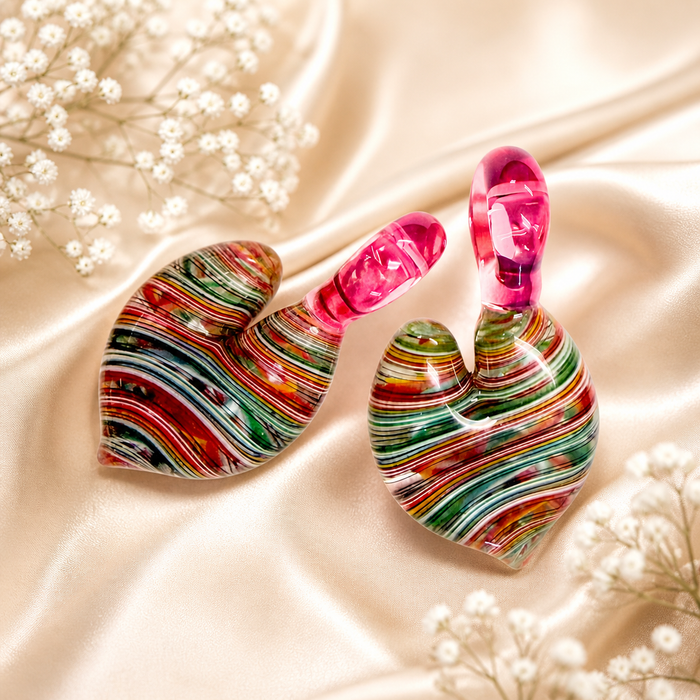 Therasage TheraHeart hand-blown glass heart pendant, Sunset Rainbow