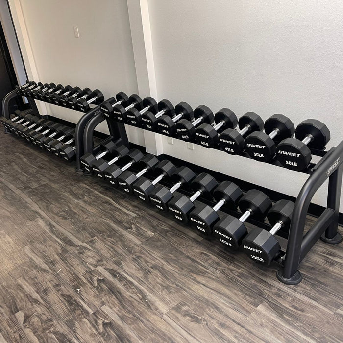 Muscle D Fitness Sweet 2-Tier Dumbbell Rack — weight load capacity