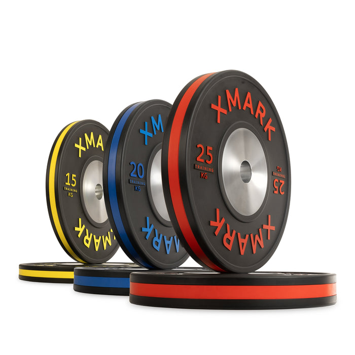 XMARK Striped Premium IWF Training Bumper Plates (KG) Pairs and Sets — in use demonstration