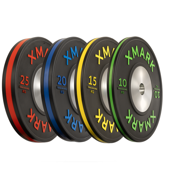 XMARK Striped Premium IWF Training Bumper Plates (KG) Pairs and Sets — close-up detail