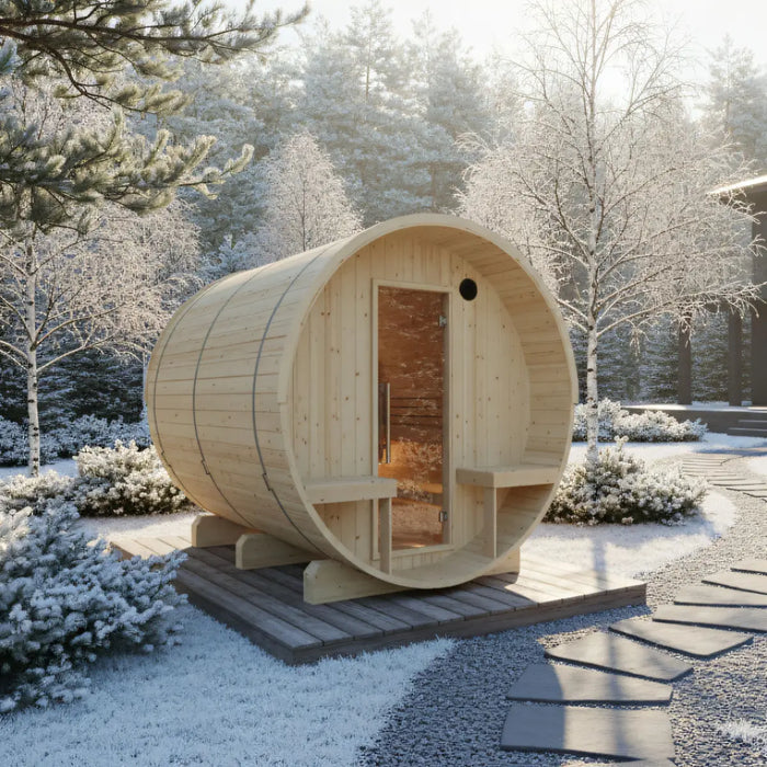 Finnish Sauna Builders Turku Barrel Sauna - Terrace Model with WiFi Heater
