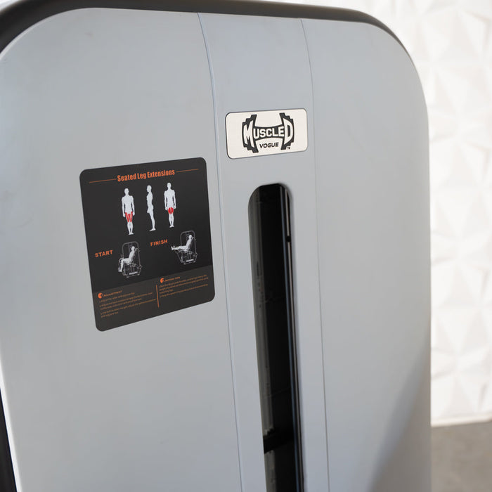 Muscle D Fitness Vogue Leg Extension - Adjustable Seat - Pin Selectorized - Quads Workout — close-up detail