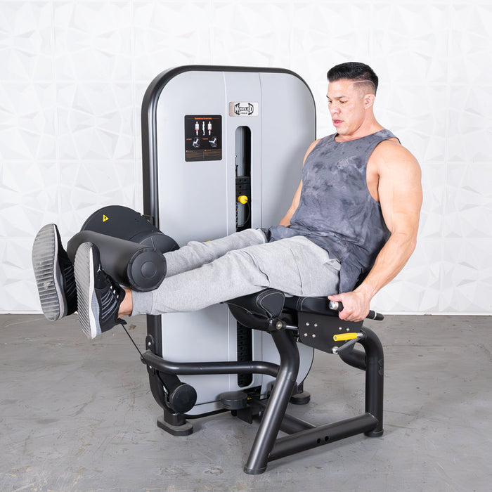 Muscle D Fitness Vogue Leg Extension - Adjustable Seat - Pin Selectorized - Quads Workout — full setup angle