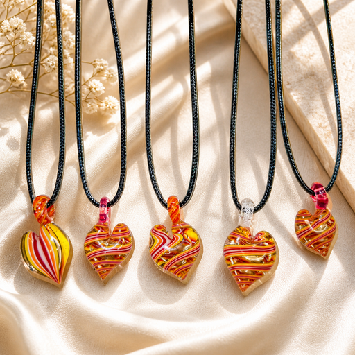 Therasage TheraHeart hand-blown glass heart pendant, Warm Sunset