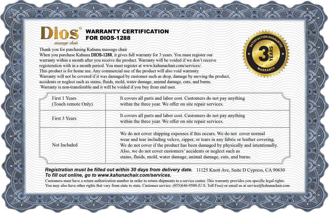 Kahuna Dios Massage Chair 8D AI Dual Air Tech Touch Roller SL-track with Brain Relaxation Program Dios-1288