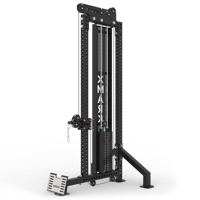 XMARK Commercial Single-Stack Functional Trainer, Low Row, Cable Attachments — front view