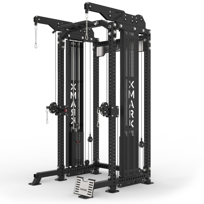 XMARK Commercial Half Rack Functional Trainer with Lat Pulldown and Low Row — front view