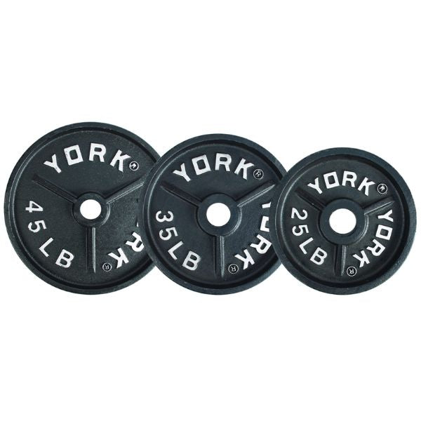 York Barbell 2″ Deep Dish Olympic Weight Plates Set — front view