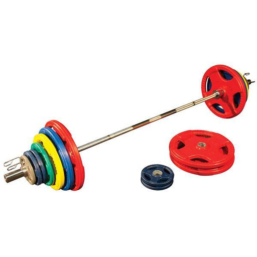 Body Solid 400 Lb. Olympic Color Grip Weight Plate Set With 7 Bar - Orc400S Plates