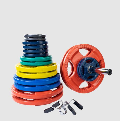 Body Solid 400 Lb. Olympic Color Grip Weight Plate Set With 7 Bar - Orc400S Plates