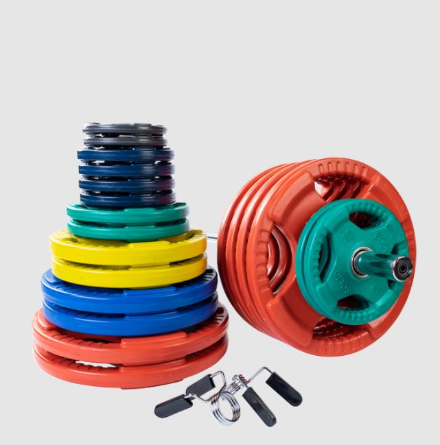 Body-Solid 500 lb Olympic Rubber Grip Plate Set - Color-Coded Weight Plates