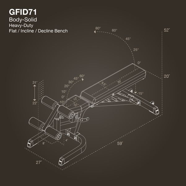 Body-Solid Heavy Duty Flat-Incline-Decline Bench - GFID71