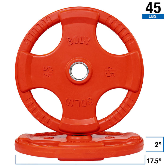 Body Solid Rubber Grip Colored Olympic Plate Set — size comparison