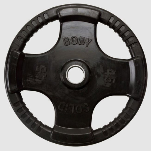 Body Solid Rubber Grip Olympic Plate and Barbell 500lb Set — detail close-up