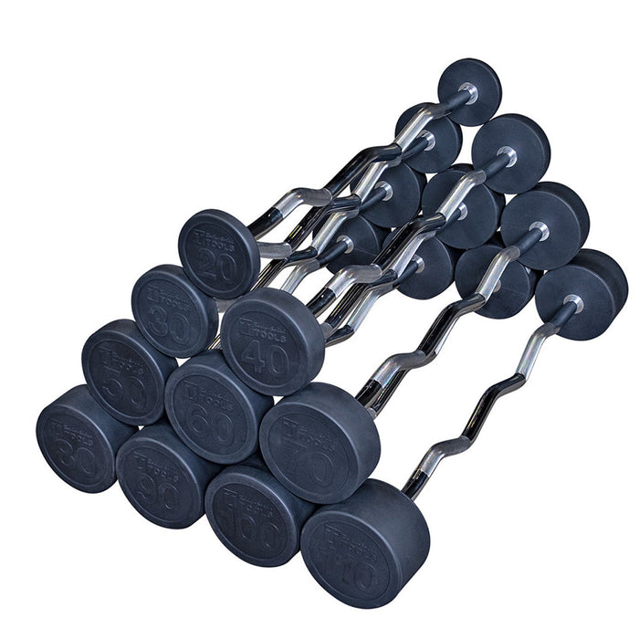 Body Solid Tools Fixed Barbell Size Ez Curl Barbells From 20 To 110 Lb. Sbz 650 Set