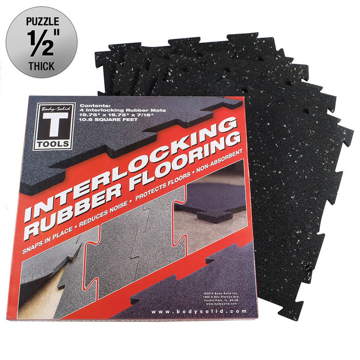 Body Solid Tools Interlocking Rubber Flooring Box of 4. Grey Speck - RFBST4PS