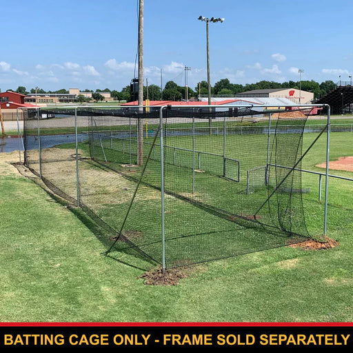 Cimarron #60 twisted poly batting cage net shown on a frame outdoors; net only, frame sold separately