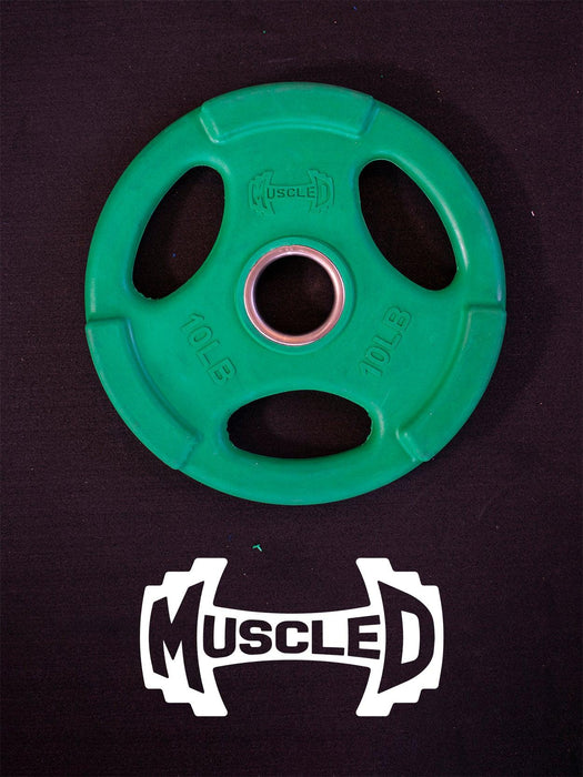 Muscle D Fitness RUBBER COATED COLORED OLYMPIC PLATES: Rubber Plates, per Pair - Muscle D Fitness - Weights... — side profile