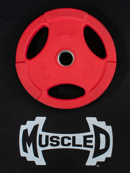 Muscle D Fitness RUBBER COATED COLORED OLYMPIC PLATES: Rubber Plates, per Pair - Muscle D Fitness - Weigh... — close-up detail