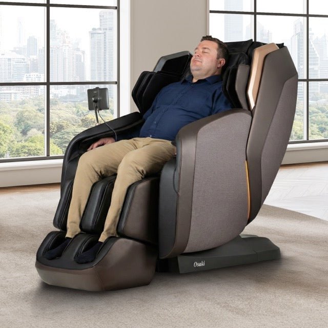 Osaki Duke XL 4D – 4D Massage Mechanism & Zero Gravity Recline massage chair upright in living-room setting