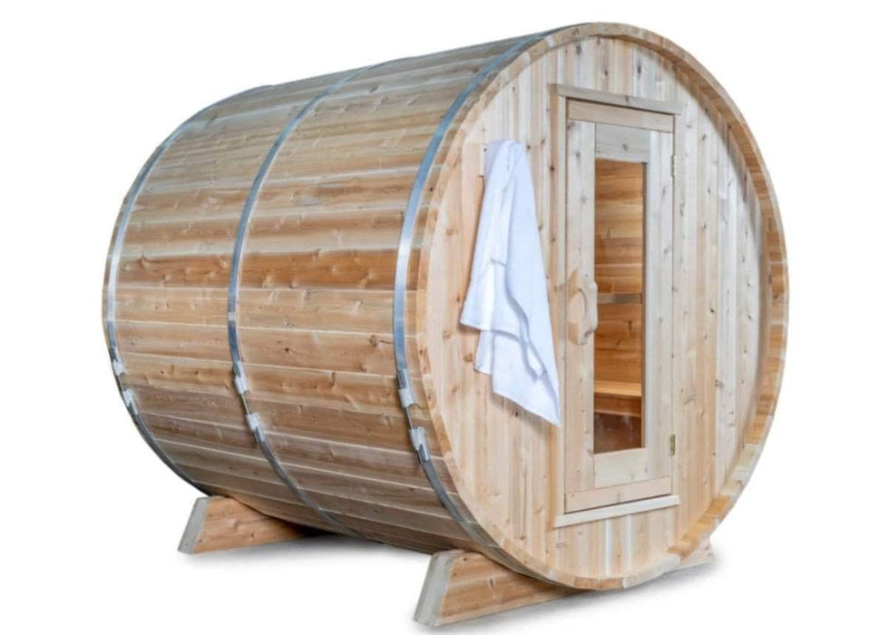 Dundalk Canadian Timber Harmony 4 Person White Cedar Outdoor Barrel Sauna - PrimeFair