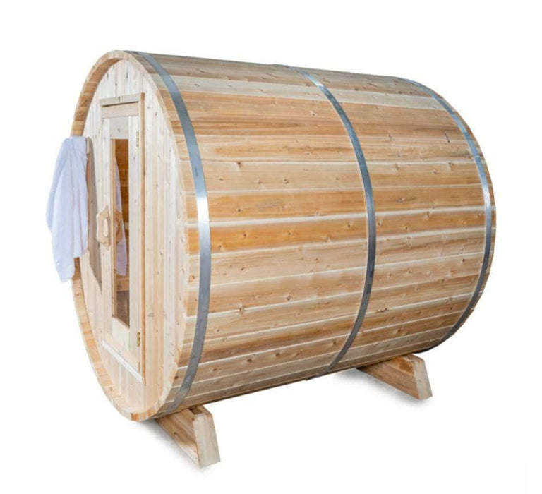 Dundalk Canadian Timber Harmony 4 Person White Cedar Outdoor Barrel Sauna - PrimeFair