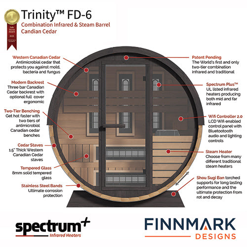Finnmark Cedar Combination Barrel Sauna FD-6 Infrared and Traditional - image 4