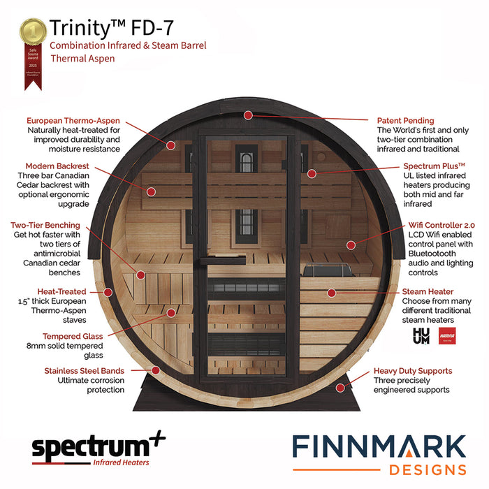 Finnmark Thermo-Aspen Combination Barrel Sauna FD-7 Infrared and - image 3