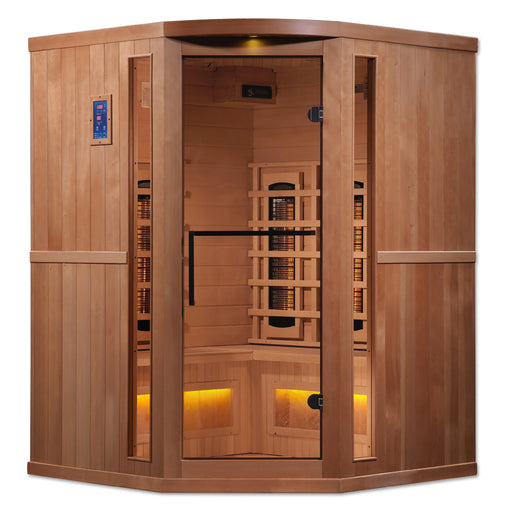 Golden Designs 3-Person Reserve Edition Corner Infrared Sauna With Himalayan Salt Bar - Gdi-8035-02