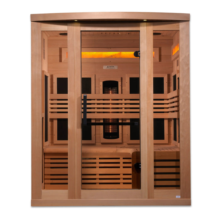 Golden Designs 3-Person Full Spectrum Puretech Near Zero Emf Far Infrared Sauna With Himalayan Salt