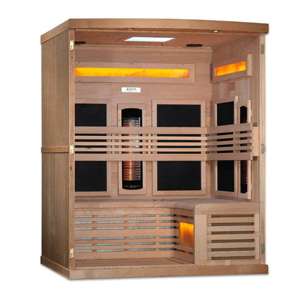 Golden Designs 3-Person Full Spectrum Puretech Near Zero Emf Far Infrared Sauna With Himalayan Salt