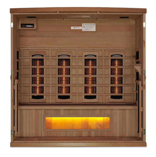 Golden Designs 4-Person Full Spectrum Puretech Near Zero Emf Far Infrared Sauna With Himalayan Salt