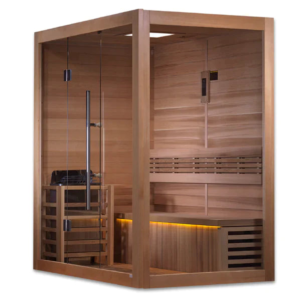 Golden Designs Forssa Edition 3 Person Indoor Traditional Steam Sauna Canadian Red Cedar Interior -