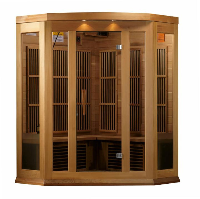 Golden Designs Maxxus "Chaumont Edition" 3 Person Corner Near Zero EMF FAR Infrared Sauna - Canadian Red Cedar