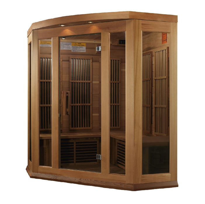 Golden Designs Maxxus "Chaumont Edition" 3 Person Corner Near Zero EMF FAR Infrared Sauna - Canadian Red Cedar