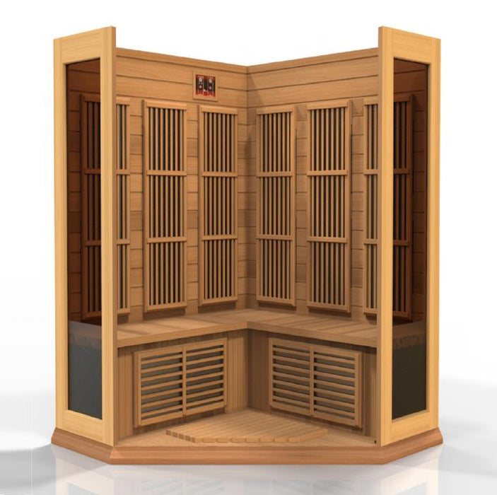 Golden Designs Maxxus "Chaumont Edition" 3 Person Corner Near Zero EMF FAR Infrared Sauna - Canadian Red Cedar