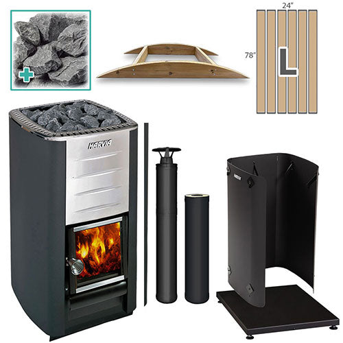 Harvia M3 BK LG FLK Pkg Wood-Burning Sauna Stove Package, 16.5kW