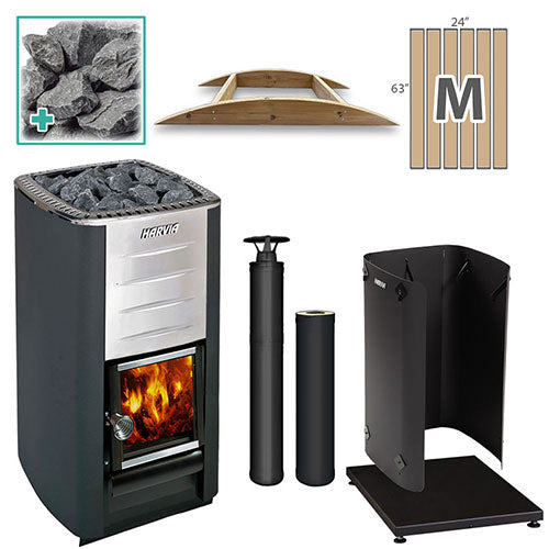 Harvia M3 BK MD FLK Pkg Wood-Burning Sauna Stove Package, 16.5kW