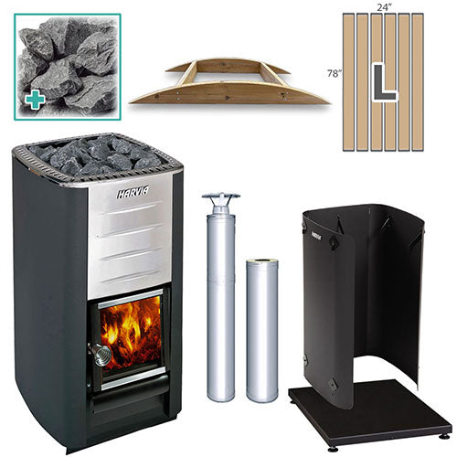 Harvia M3 SS LG FLK Pkg Wood-Burning Sauna Stove Package, 16.5kW