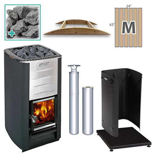 Harvia M3 SS MD FLK Pkg Wood-Burning Sauna Stove Package, 16.5kW
