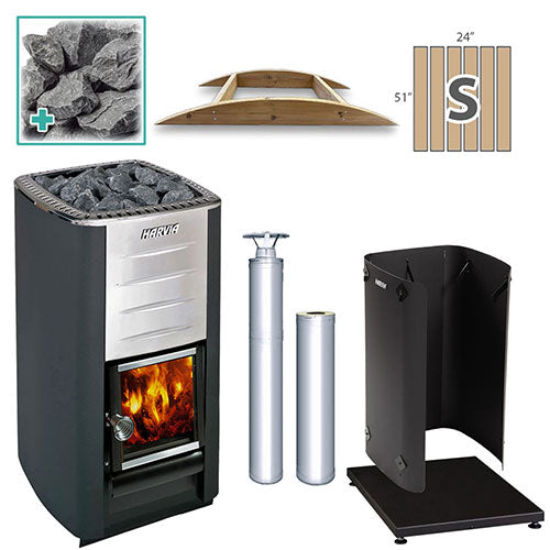 Harvia M3 SS SM FLK Pkg Wood-Burning Sauna Stove Package, 16.5kW