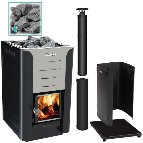 Harvia Pro 20 BK Pkg Wood-Burning Sauna Stove Package, 24kW