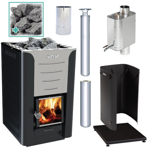 Harvia Pro 20 SS WH Pkg Wood-Burning Sauna Stove Package, 24kW
