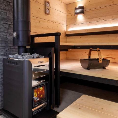 Harvia PRO Series 24kW Wood Stove Sauna Heater — interior bench layout