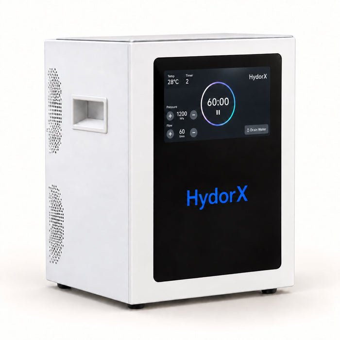 HydorX hydrogen inhalation machine with white housing and black touchscreen front panel