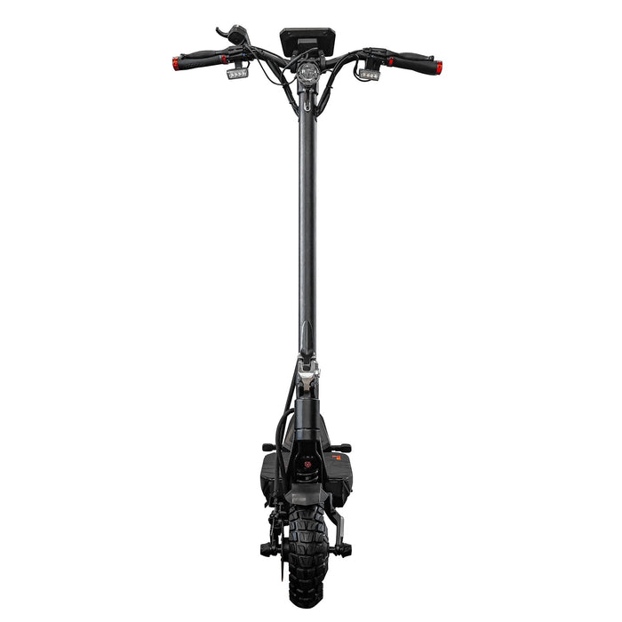 Front view of Kaabo Mantis X Plus electric scooter showing handlebar, LED headlight, and wide all-terrain front tire