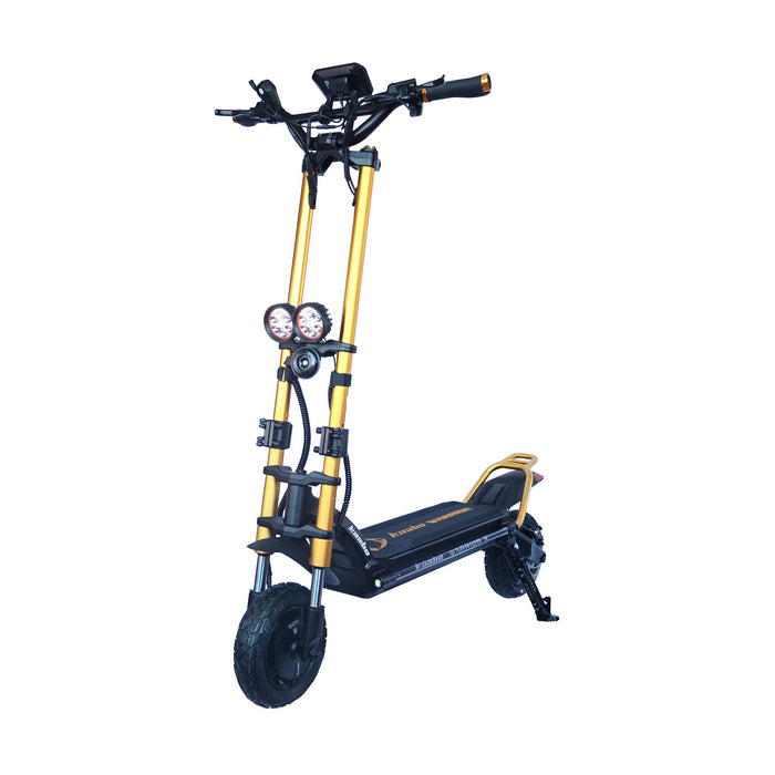 Kaabo Warrior X Max electric scooter angled view highlighting frame design and riding geometry