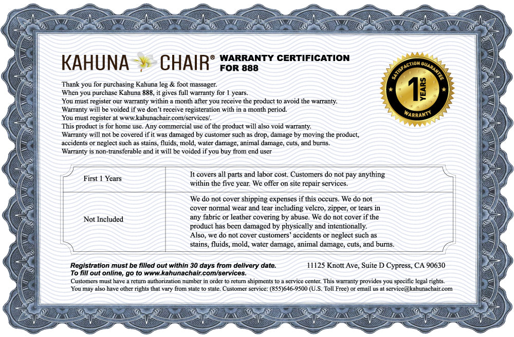 Kahuna Massage Warranty