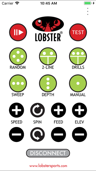 Lobster grand remote app main control screen on iPhone